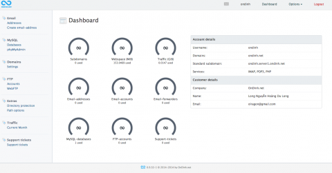 OnDinh's hosting panel dashboard